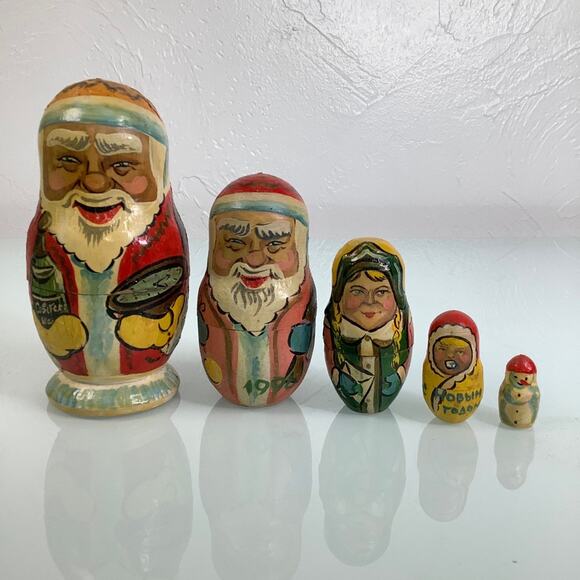 VGT Santa Claus Soviet Union Russia Matryoshka 1996 Nesting Dolls 5 complete - Picture 1 of 12